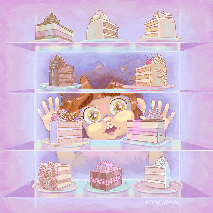 Girl in love with cakes